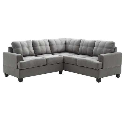 Wood Tufted Microsuede L-Shape Sectional Sofa - 80 - Gray - image 2