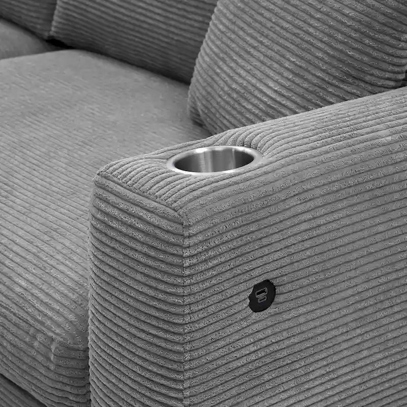 Wood L Shaped Cloud Couch Corduroy Sectional Sofa w/USB, Chaise, Cup Holder - image 20