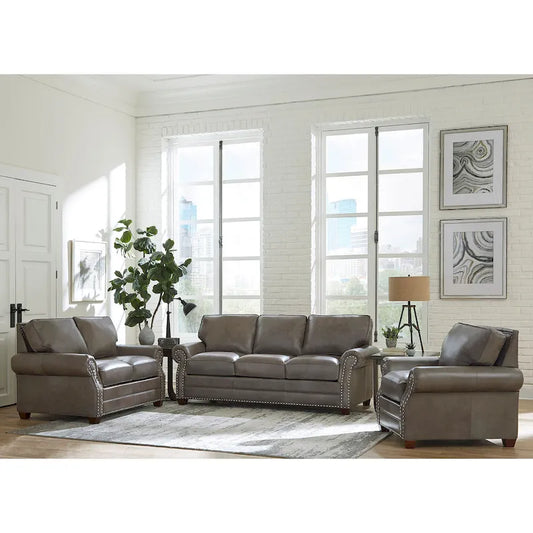 Solid Wood Vernon Grain Leather Sofa, Loveseat and Chair Set - image 2