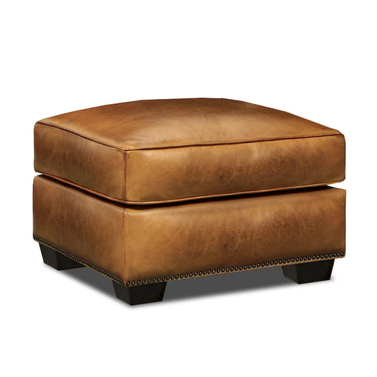 Solid Wood Valencia Grain Hand Antiqued Leather Traditional Ottoman - image 2
