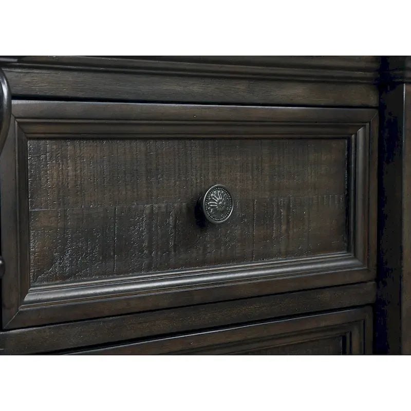 Engineered Wood Roundhill Furniture Farson Distressed Dark Walnut Finish Wood Panel Bed, Dresser, Mirror, Two Nightstands - image 15
