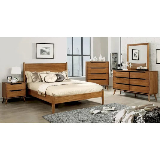 Engineered Wood Fopp Mid-century Modern Oak Wood 4-Piece Platform Bedroom Set by Furniture of America - image 2