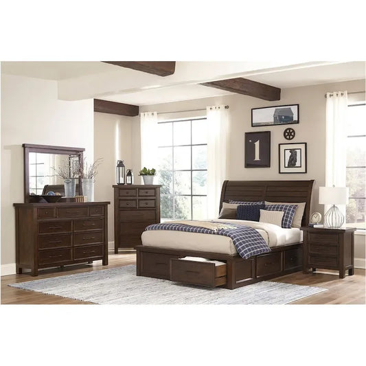 Engineered Wood Salma 5 Piece Brown Modern Storage Sleigh Platform Bedroom Set - image 2