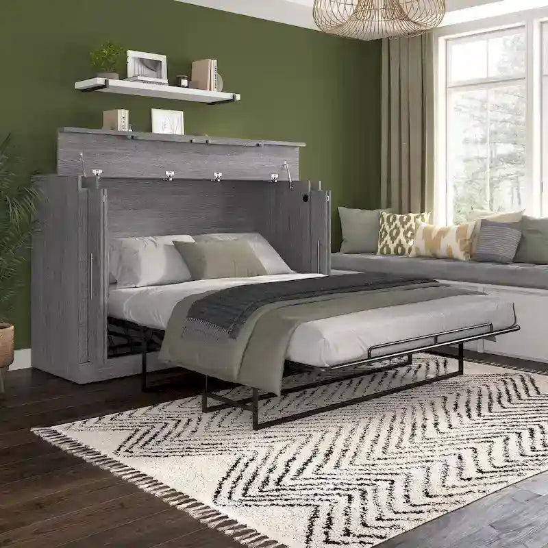 Engineered Wood Nebula 75W Queen Cabinet Bed with Mattress for Guest Room by Bestar