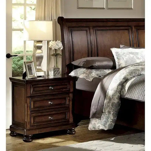 Solid Wood Master Bedroom Set 5pc Classic Brown Cherry Finish Platform Storage Bed - image 2