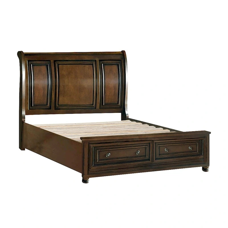 Solid Wood Master Bedroom Set 5pc Classic Brown Cherry Finish Platform Storage Bed - image 5