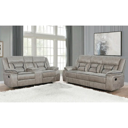 PU Manual Motion Sofa Set in Taupe Finish - image 2