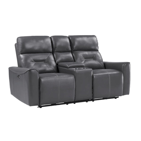 Solid Wood Well 73 Inch Power Double Recliner Loveseat, Dark Gray Faux Leather, Wood - image 2