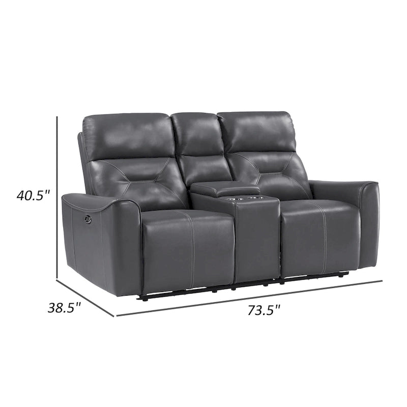Solid Wood Well 73 Inch Power Double Recliner Loveseat, Dark Gray Faux Leather, Wood - image 6