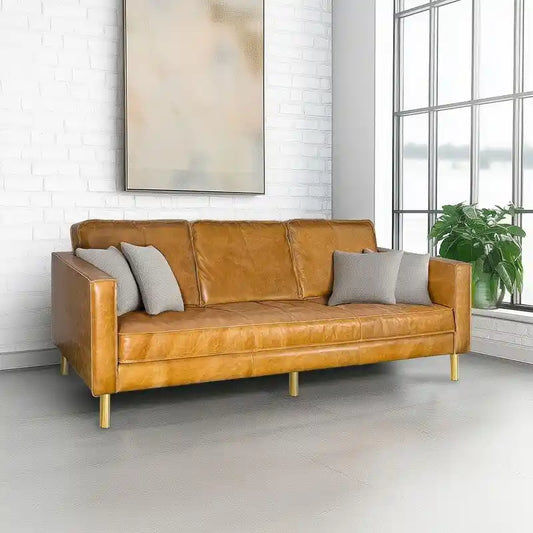 Wood Weston Natural Leather Minimalist Sofa - 78.8W x 35.5D x 33.5H - image 2