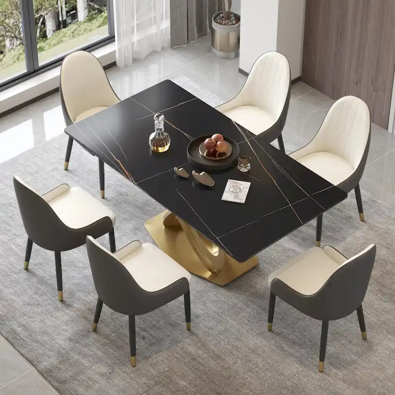 Metal 70 White Sintered Stone Dining Table with Stainless Steel Gold Pedestal