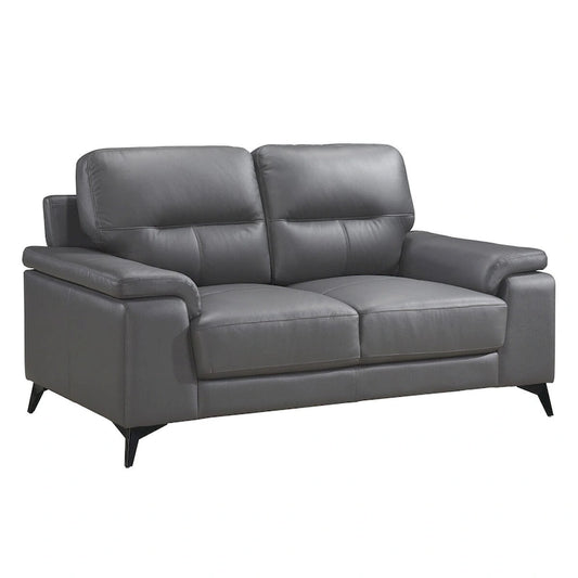 Solid Wood Roxine Dark Gray Grain Leather Love Seat - image 2