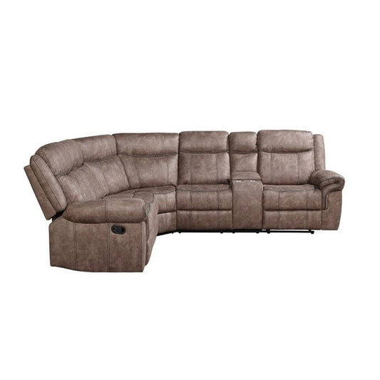 Fabric HomeRoots Chocolate Velvet Reclining L Shaped Six Piece Corner Sectional With Console - 131 - image 2