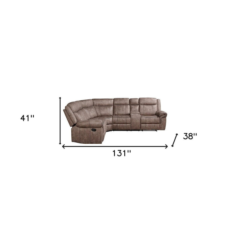 Fabric HomeRoots Chocolate Velvet Reclining L Shaped Six Piece Corner Sectional With Console - 131 - image 4