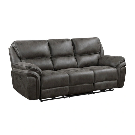 Solid Wood Tony 90 Inch Power Double Recliner Sofa, Gray Microfiber, USB Charging Port - image 2