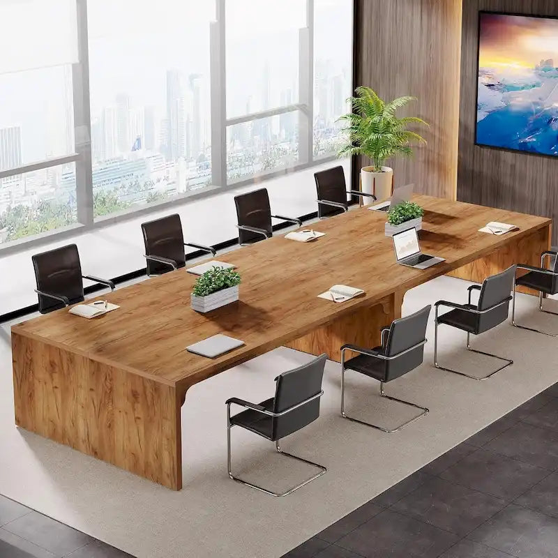 Engineered Wood Brown Wood 13FT Rectangular Conference Table