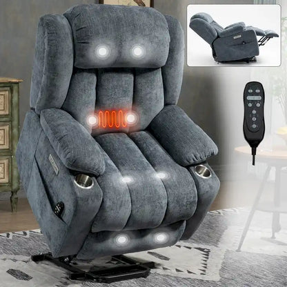 Chenille Power Lift Recliner Chair with 8-Point Vibration Massage and Lumbar Heating, USB and Type-C Ports