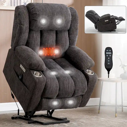 Chenille Power Lift Recliner Chair with 8-Point Vibration Massage and Lumbar Heating, USB and Type-C Ports