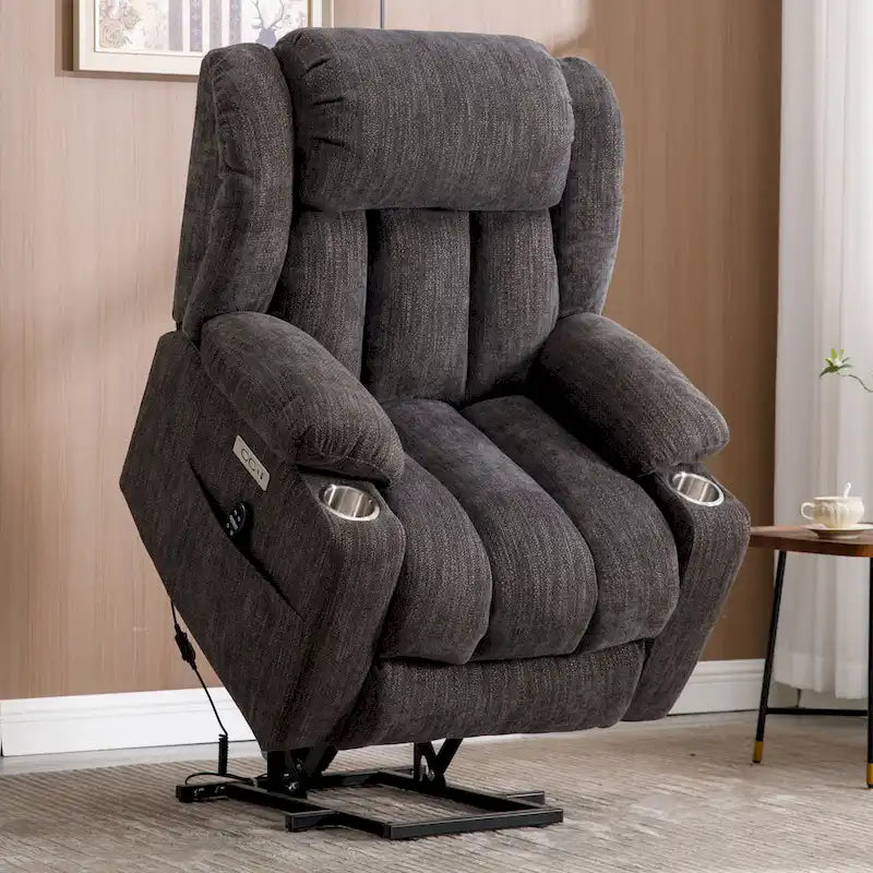 Chenille Power Lift Recliner Chair with 8-Point Vibration Massage and Lumbar Heating, USB and Type-C Ports
