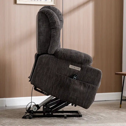 Chenille Power Lift Recliner Chair with 8-Point Vibration Massage and Lumbar Heating, USB and Type-C Ports
