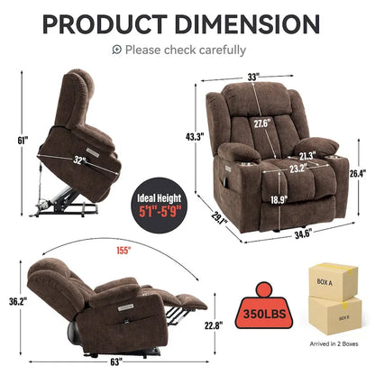 Chenille Power Lift Recliner Chair with 8-Point Vibration Massage and Lumbar Heating, USB and Type-C Ports