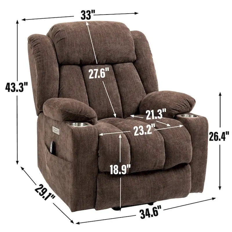 Chenille Power Lift Recliner Chair with 8-Point Vibration Massage and Lumbar Heating, USB and Type-C Ports
