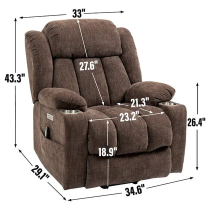 Chenille Power Lift Recliner Chair with 8-Point Vibration Massage and Lumbar Heating, USB and Type-C Ports