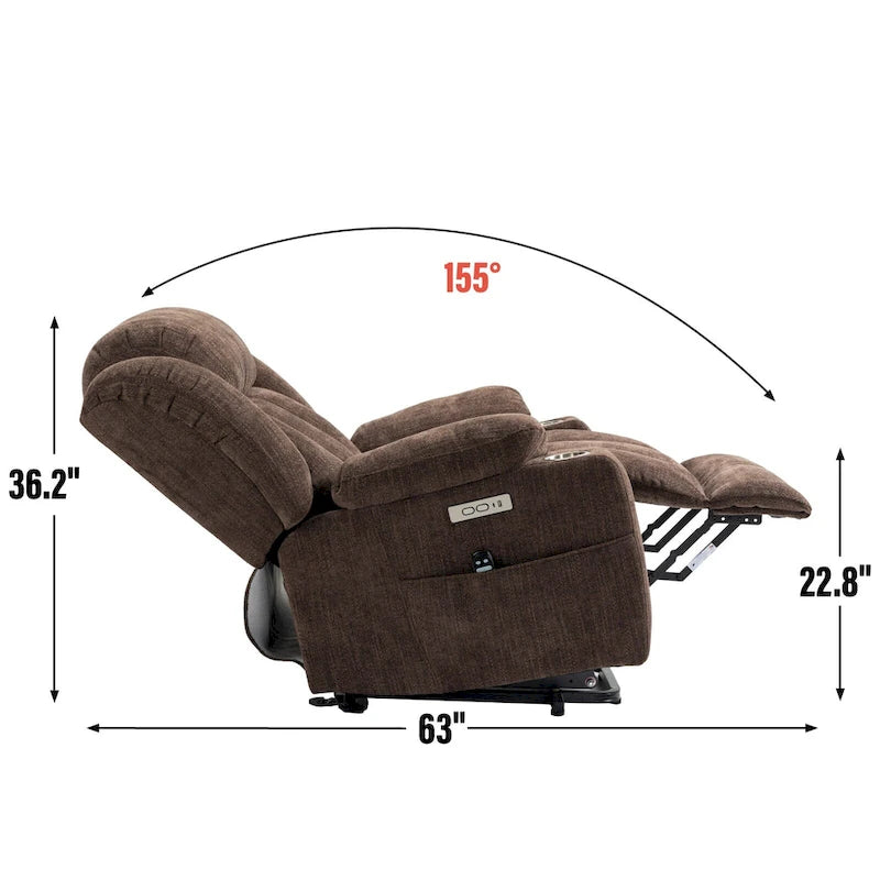 Chenille Power Lift Recliner Chair with 8-Point Vibration Massage and Lumbar Heating, USB and Type-C Ports