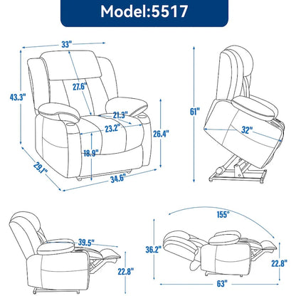 Chenille Power Lift Recliner Chair with 8-Point Vibration Massage and Lumbar Heating, USB and Type-C Ports