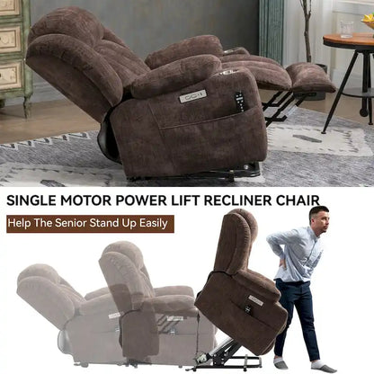 Chenille Power Lift Recliner Chair with 8-Point Vibration Massage and Lumbar Heating, USB and Type-C Ports