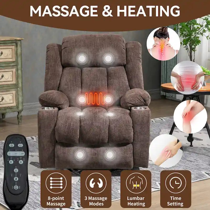 Chenille Power Lift Recliner Chair with 8-Point Vibration Massage and Lumbar Heating, USB and Type-C Ports