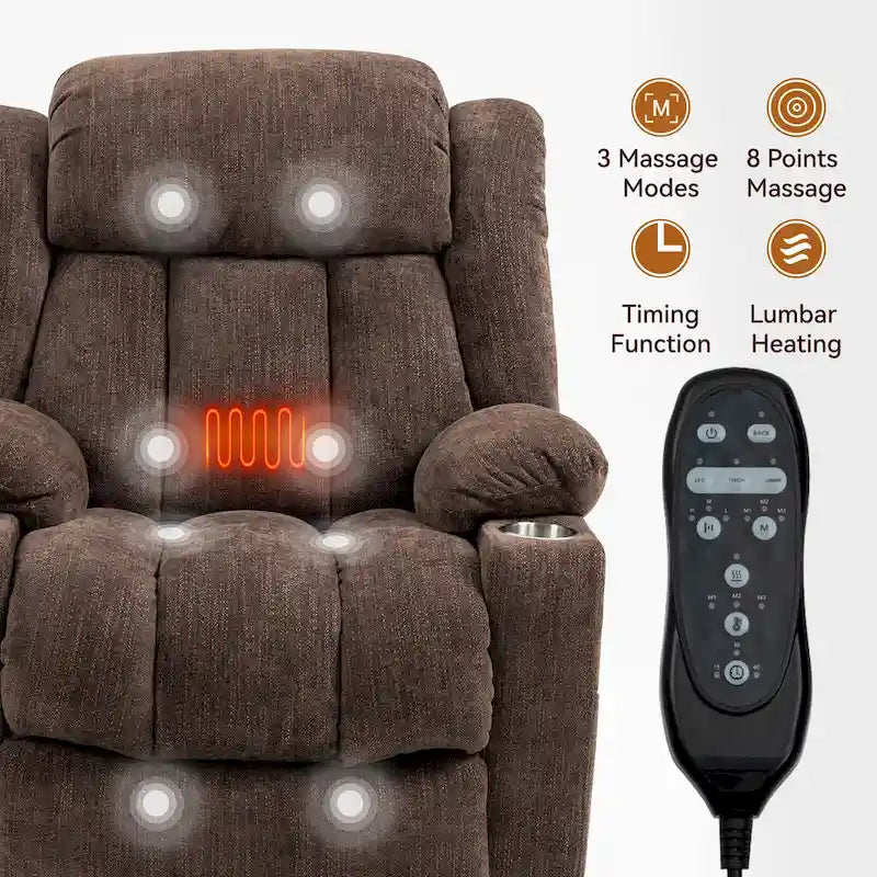Chenille Power Lift Recliner Chair with 8-Point Vibration Massage and Lumbar Heating, USB and Type-C Ports
