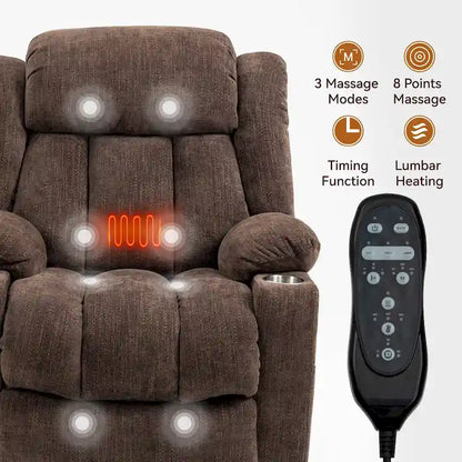 Chenille Power Lift Recliner Chair with 8-Point Vibration Massage and Lumbar Heating, USB and Type-C Ports
