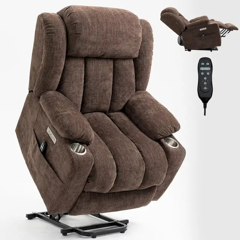 Chenille Power Lift Recliner Chair with 8-Point Vibration Massage and Lumbar Heating, USB and Type-C Ports