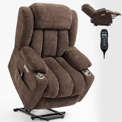 Chenille Power Lift Recliner Chair with 8-Point Vibration Massage and Lumbar Heating, USB and Type-C Ports
