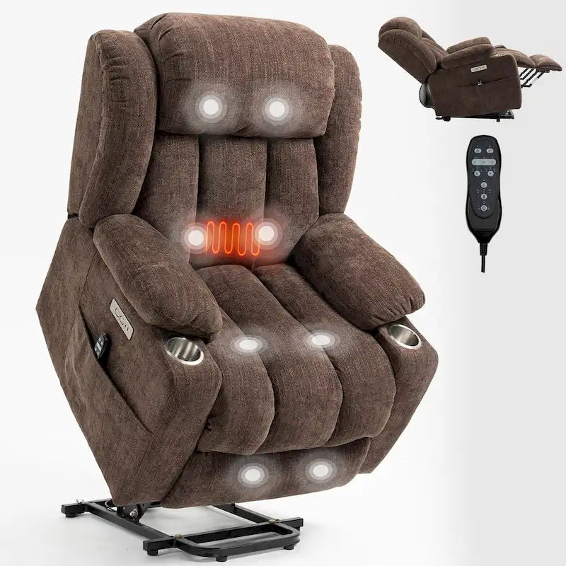 Chenille Power Lift Recliner Chair with 8-Point Vibration Massage and Lumbar Heating, USB and Type-C Ports