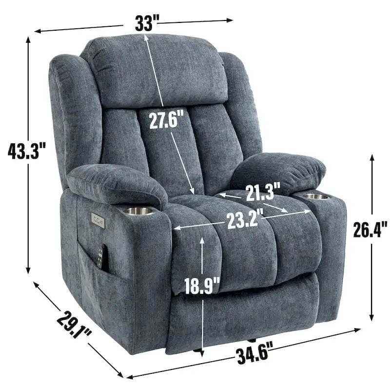 Chenille Power Lift Recliner Chair with 8-Point Vibration Massage and Lumbar Heating, USB and Type-C Ports