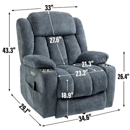 Chenille Power Lift Recliner Chair with 8-Point Vibration Massage and Lumbar Heating, USB and Type-C Ports