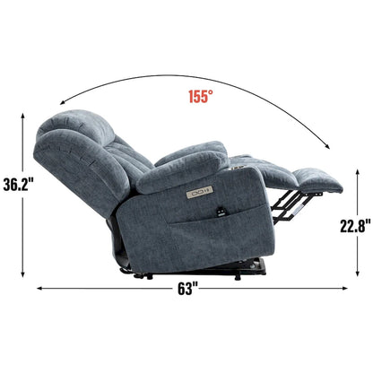 Chenille Power Lift Recliner Chair with 8-Point Vibration Massage and Lumbar Heating, USB and Type-C Ports