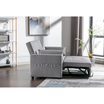 55.12 3-in-1 Linen Convertible Loveseat Sofa Bed with Side Pocket and Pillows