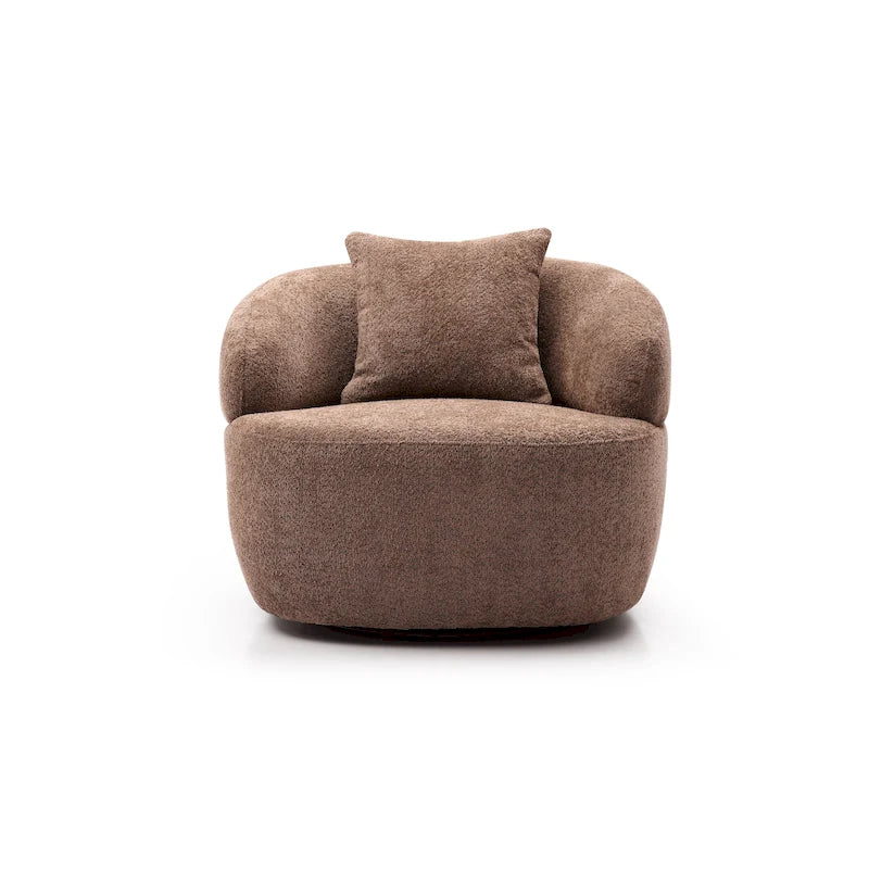 Brown Modern 34.6 Swivel Barrel Chair with Solid Wood Frame