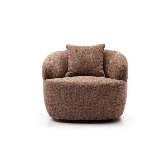 Brown Modern 34.6 Swivel Barrel Chair with Solid Wood Frame
