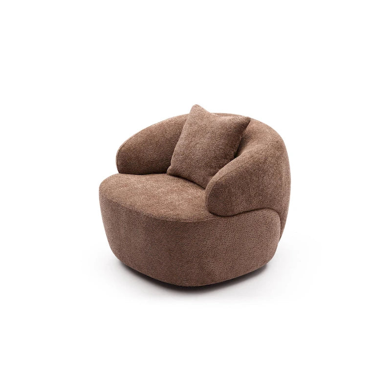 Brown Modern 34.6 Swivel Barrel Chair with Solid Wood Frame