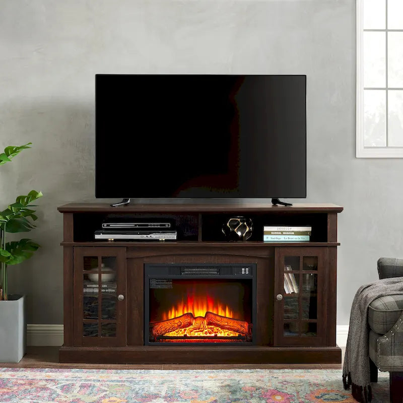 Espresso 58.25 Fireplace TV Stand with Open & Closed Storage for 65 TVs