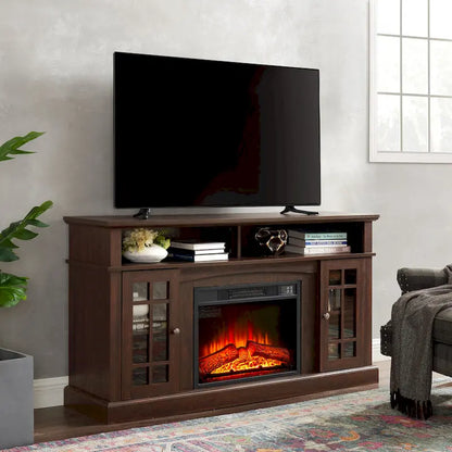 Espresso 58.25 Fireplace TV Stand with Open & Closed Storage for 65 TVs