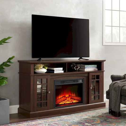 Espresso 58.25 Fireplace TV Stand with Open & Closed Storage for 65 TVs