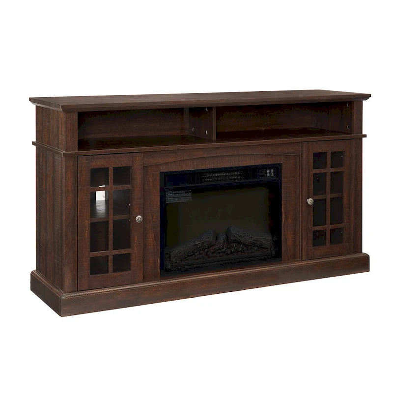 Espresso 58.25 Fireplace TV Stand with Open & Closed Storage for 65 TVs