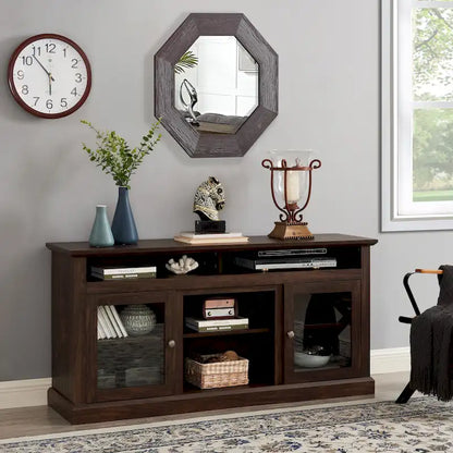 Modern TV Stand Media Stand Modern Entertainment Console for TV Up to 65 with Glass Door Open and Closed Storage Space