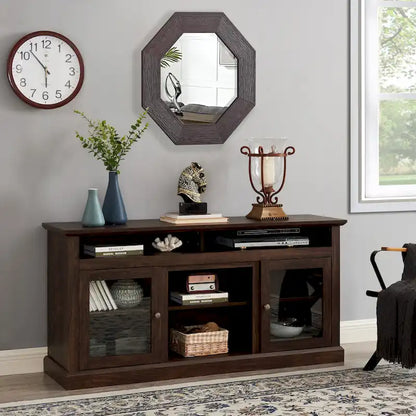 Modern TV Stand Media Stand Modern Entertainment Console for TV Up to 65 with Glass Door Open and Closed Storage Space