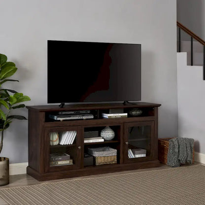 Modern TV Stand Media Stand Modern Entertainment Console for TV Up to 65 with Glass Door Open and Closed Storage Space